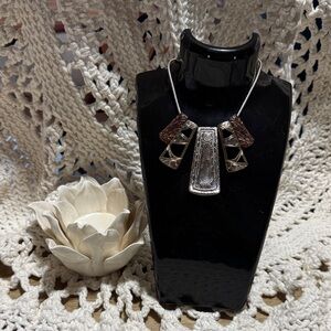 Silver and Copper Toned Statement Pendant Necklace
